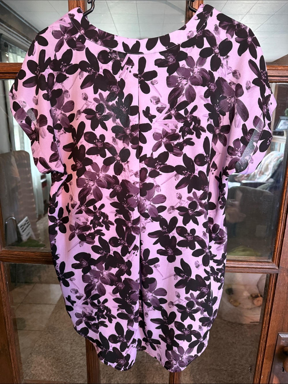 Simply Vera Vera Wang Purple Black Floral V-Neck High-Low Blouse Womens Large - Picture 5 of 5
